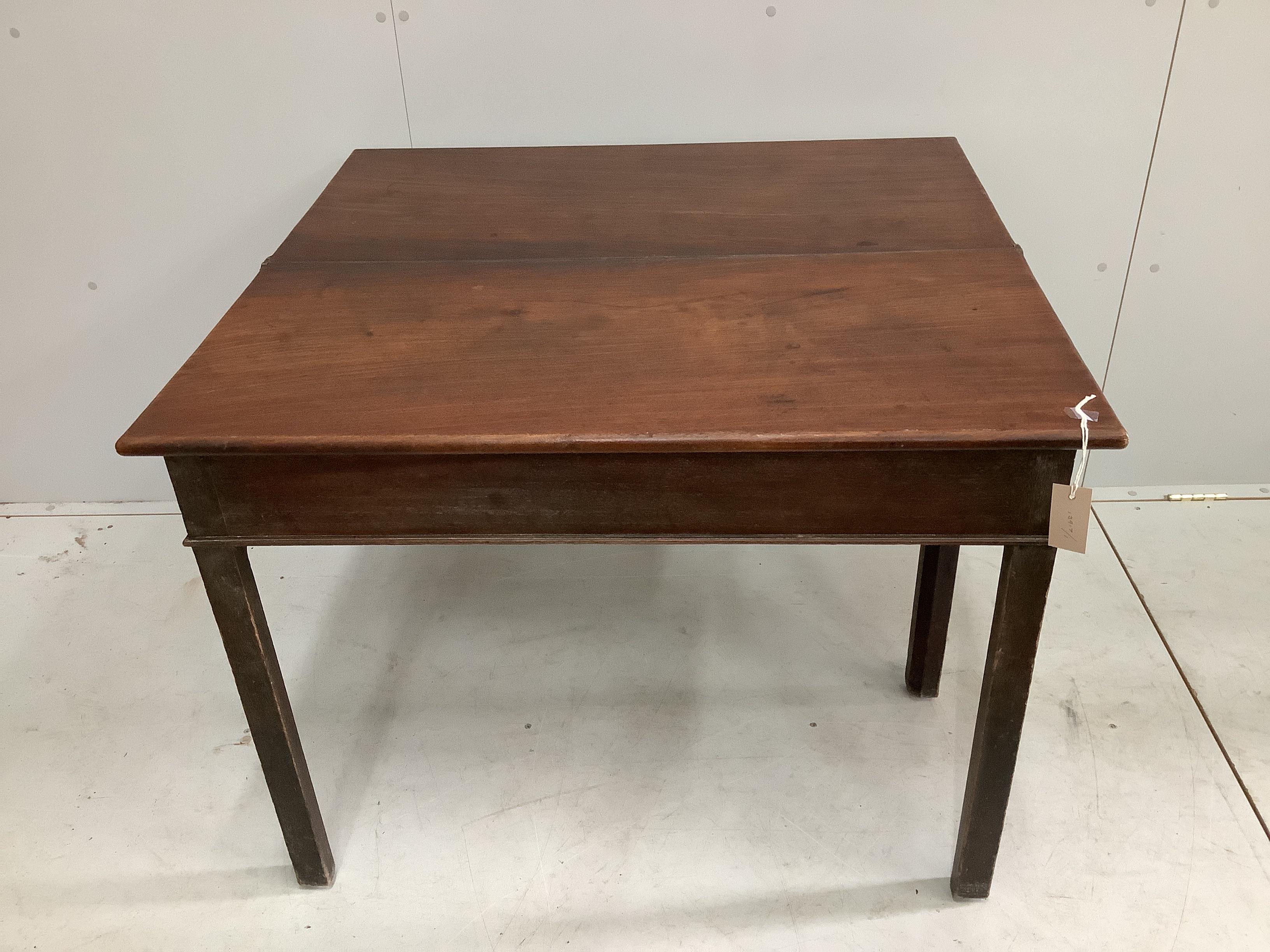 A George III rectangular mahogany folding tea table, width 96cm, depth 45cm, height 72cm